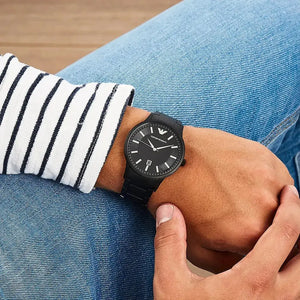 Emporio Armani AR11079 Renato Quartz Black Dial Black Steel Strap Watch For Men Emporio Armani
