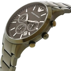 Emporio Armani AR11117 Renato Chronograph Quartz Grey Dial Green Steel Strap Watch For Men Emporio Armani