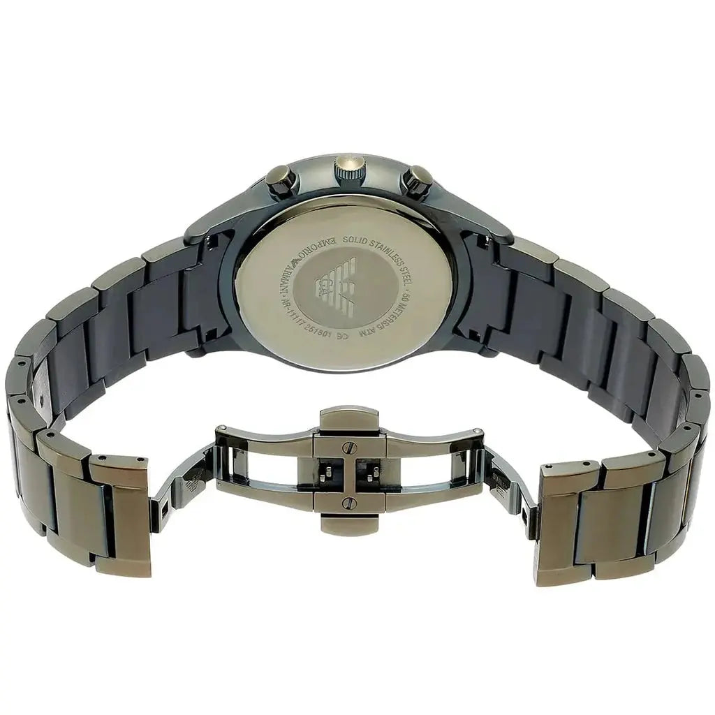 Emporio Armani AR11117 Renato Chronograph Quartz Grey Dial Green Steel Strap Watch For Men Emporio Armani