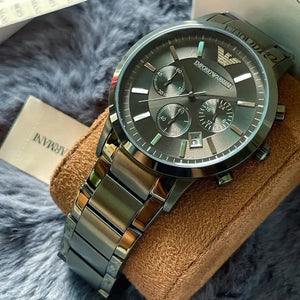 Emporio Armani AR11117 Renato Chronograph Quartz Grey Dial Green Steel Strap Watch For Men Emporio Armani