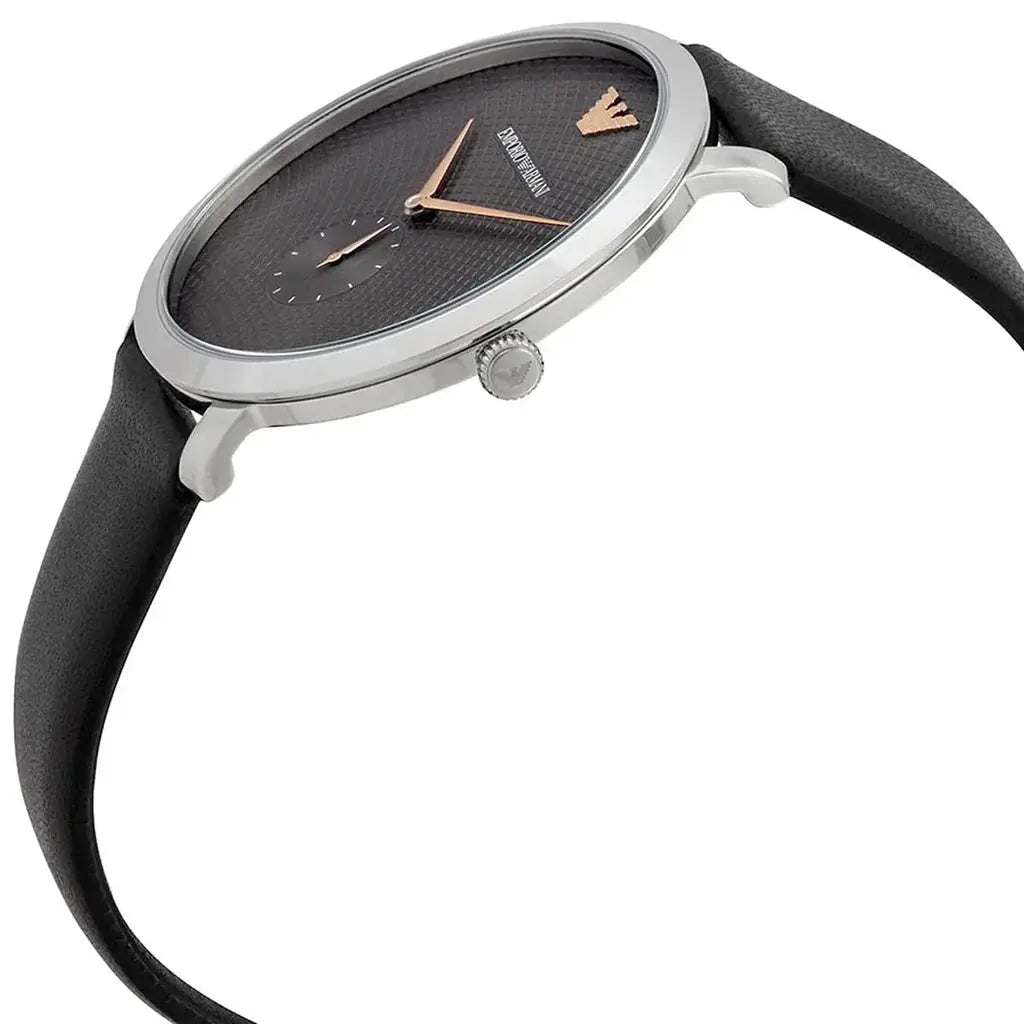 Emporio Armani AR11162 Modern Slim Quartz Grey Dial Black Leather Strap Watch For Men Emporio Armani