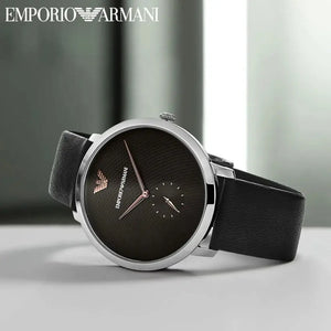 Emporio Armani AR11162 Modern Slim Quartz Grey Dial Black Leather Strap Watch For Men Emporio Armani