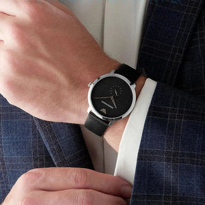 Emporio Armani AR11162 Modern Slim Quartz Grey Dial Black Leather Strap Watch For Men Emporio Armani