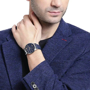 Emporio Armani AR11216 Renato Chronograph Blue Dial Black Leather Strap Watch For Men Emporio Armani