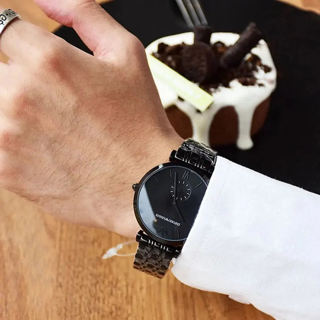 Emporio Armani AR11299 Gianni T Bar Analog Black Dial Black Steel Strap Watch For Men Emporio Armani