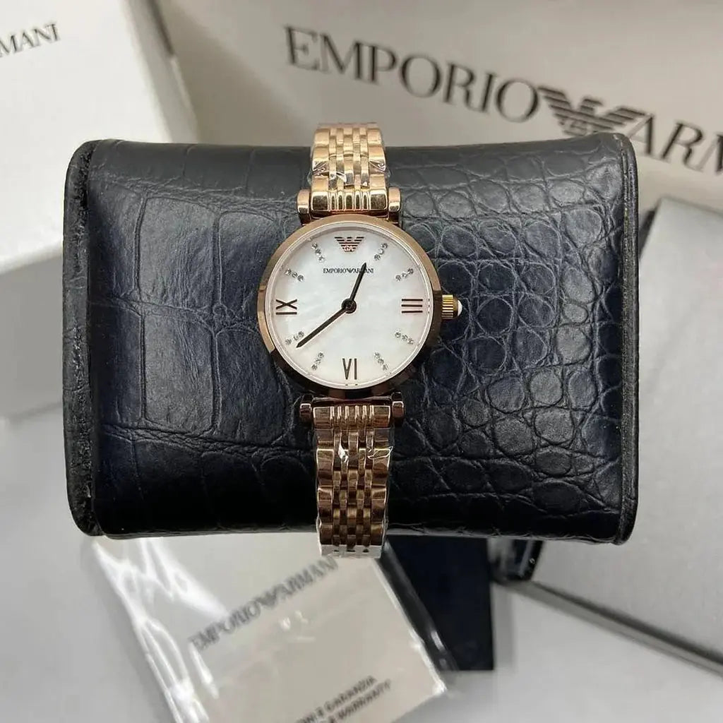 Emporio Armani AR11316 Gianni T-Bar Mother of Pearl Dial Rose Gold Steel Strap Watch For Women Emporio Armani