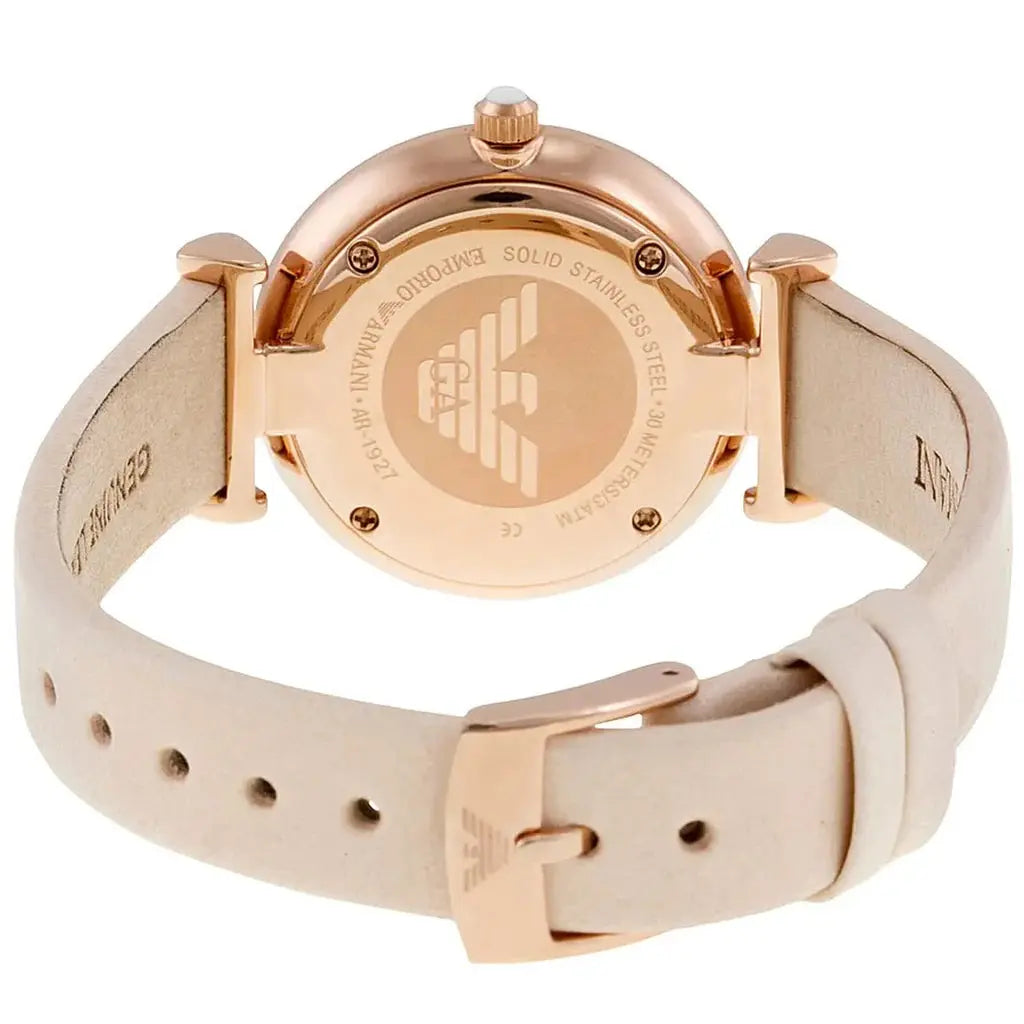 Emporio Armani AR1927 Gianni T Bar Quartz White Dial Beige Leather Strap Watch For Women Emporio Armani