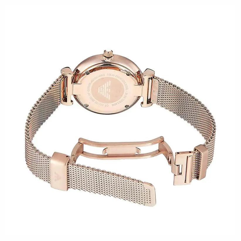 Emporio Armani AR1956 Gianni T Bar Silver Dial Rose Gold Mesh Bracelet Watch For Women Emporio Armani