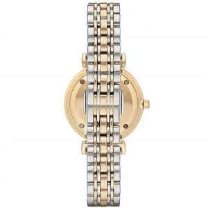 Emporio Armani AR2076 Gianni T Bar Analog White Dial Two Tone Steel Strap Watch For Women Emporio Armani