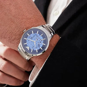 Emporio Armani AR60037 Renato Automatic Blue Dial Silver Steel Strap Watch For Men Emporio Armani