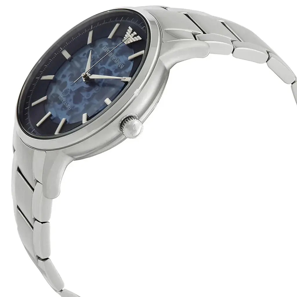 Emporio Armani AR60037 Renato Automatic Blue Dial Silver Steel Strap Watch For Men Emporio Armani