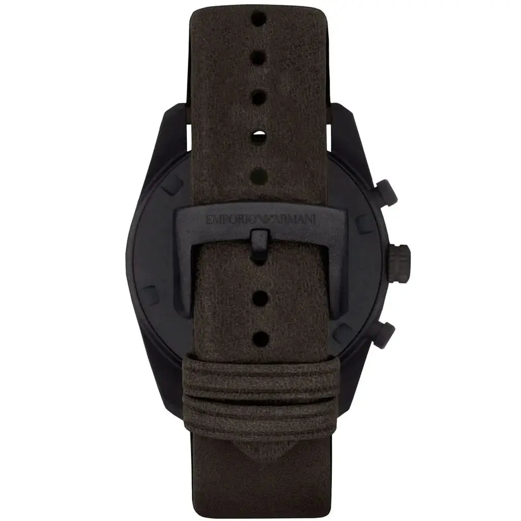 Emporio Armani AR6078 Sportivo Chronograph Beige Dial Brown Leather Strap Watch For Men Emporio Armani