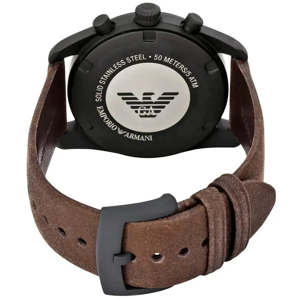 Emporio Armani AR6078 Sportivo Chronograph Beige Dial Brown Leather Strap Watch For Men Emporio Armani