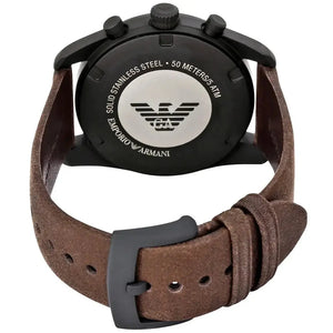 Emporio Armani AR6078 Sportivo Chronograph Beige Dial Brown Leather Strap Watch For Men Emporio Armani
