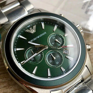 Emporio Armani AR6090 Sportivo Chronograph Blue Dial Silver Steel Strap Watch For Men Emporio Armani