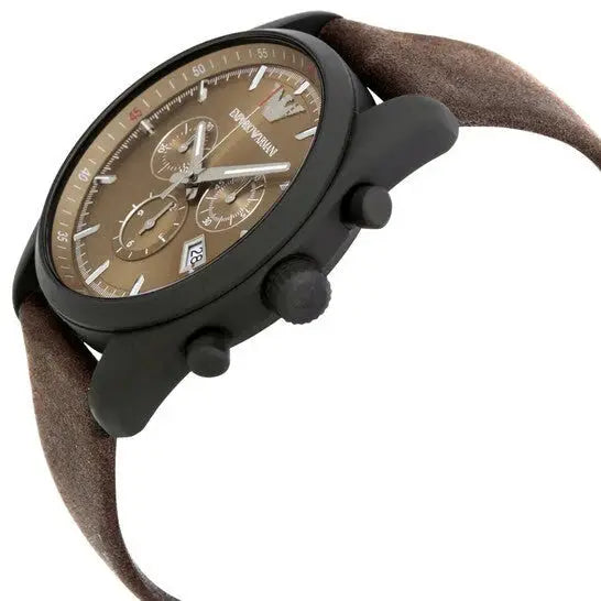 Emporio Armani AR6078 Sportivo Chronograph Beige Dial Brown Leather Strap Watch For Men Emporio Armani