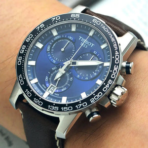 Tissot T125.617.16.041.00 Supersport Chrono Blue Dial Brown Leather Strap Watch For Men Tissot