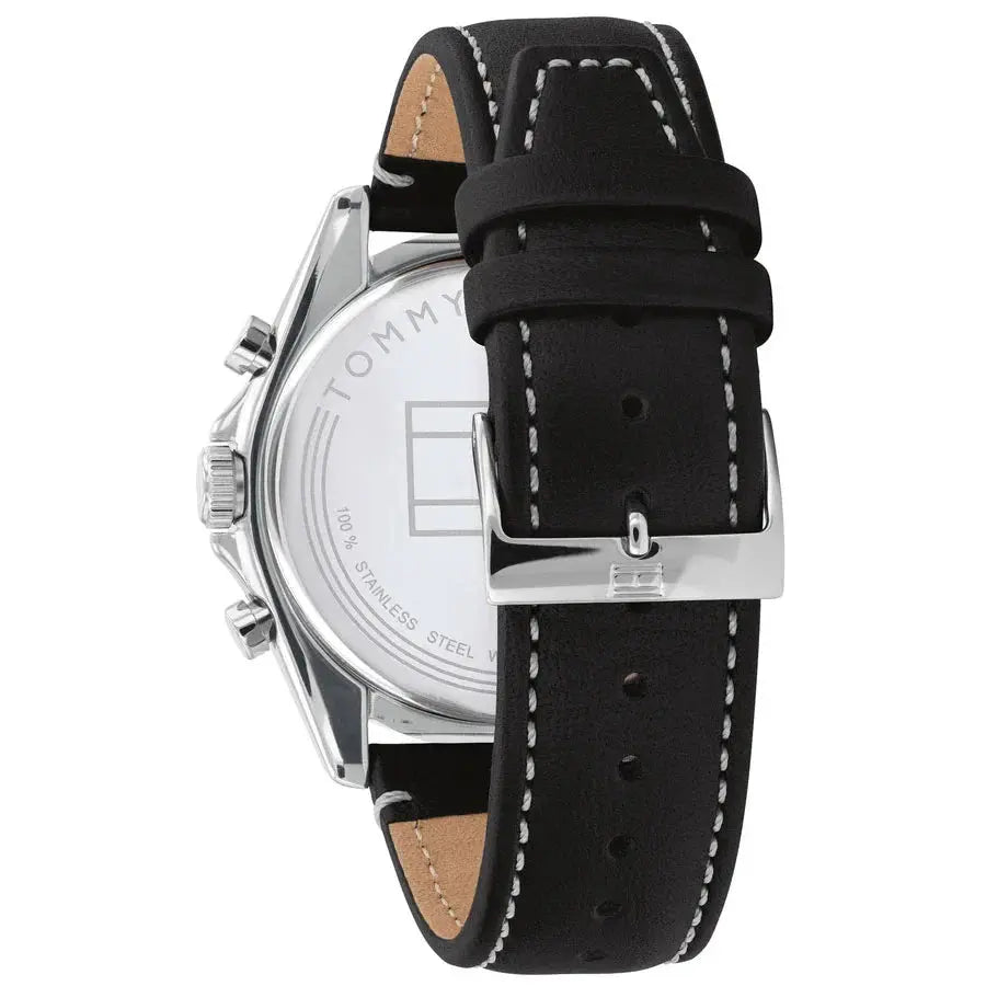Tommy Hilfiger 1791838 Parker Chronograph Quartz Grey Dial Black Leather Strap Watch For Men Tommy Hilfiger