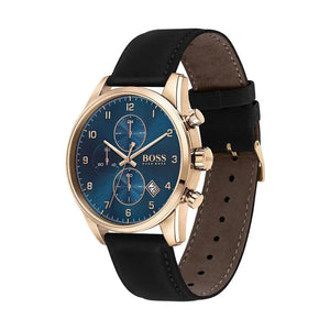 Hugo Boss 1513783 Skymaster Chronograph Blue Dial Black Leather Strap Watch for Men Hugo Boss