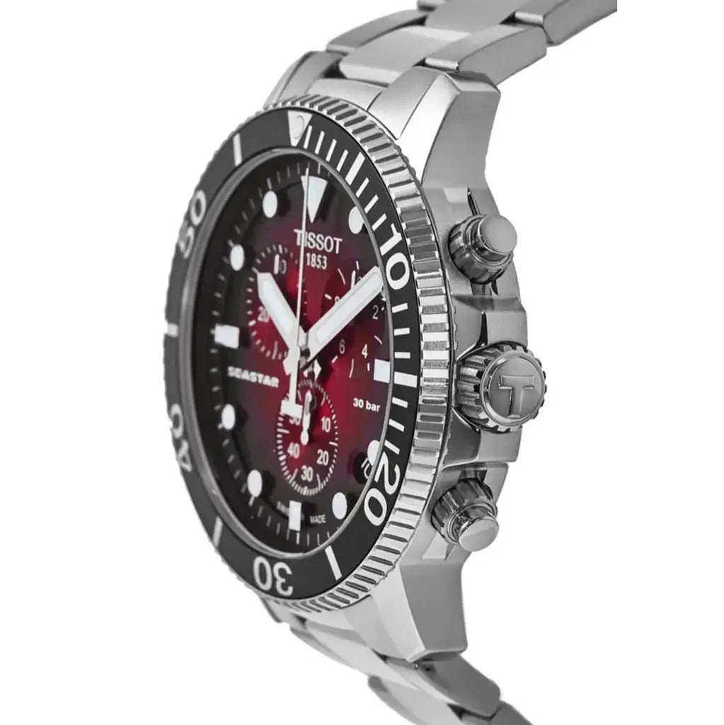 Tissot T120.417.11.421.00 Seastar 1000 Chronograph Red Dial Silver Steel Strap Watch For Men Tissot