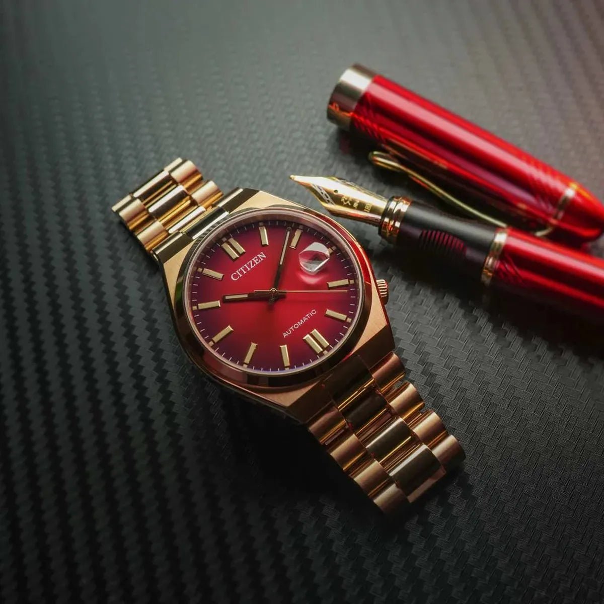 Citizen Tsuyosa Red Dial Gold - Tone Automatic Men's Watch NJ0153 - 82X - Watch Enclave
