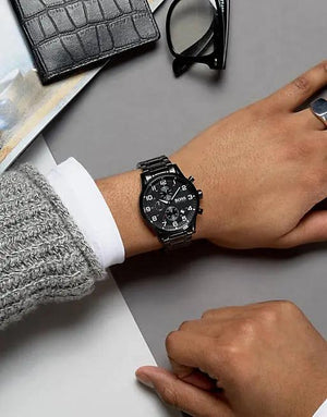 Hugo Boss 1513180 Chronograph Black Dial Black Steel Strap Watch for Men Hugo Boss