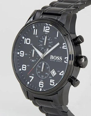 Hugo Boss 1513180 Chronograph Black Dial Black Steel Strap Watch for Men Hugo Boss