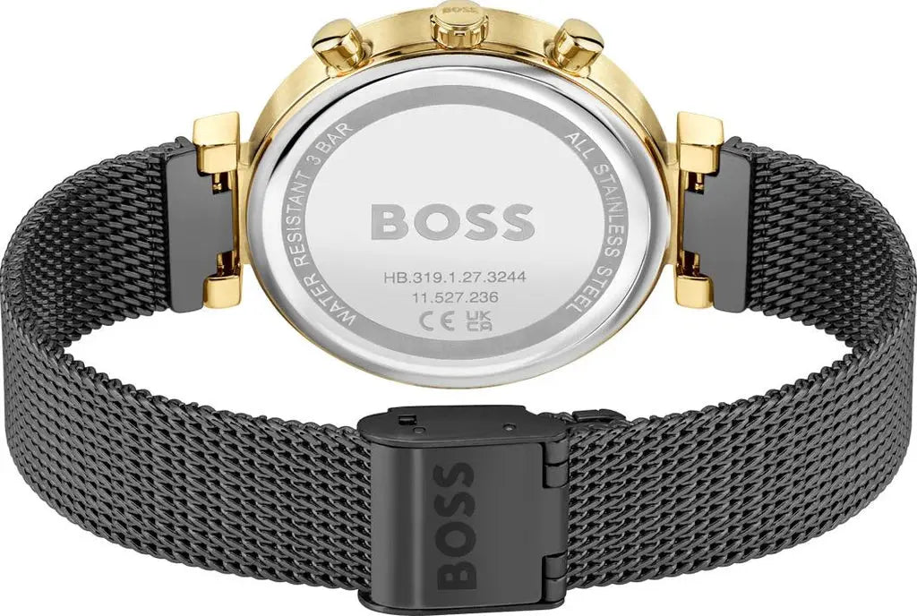 Hugo Boss 1502627 Flawless Black Dial Black Mesh Bracelet Watch for Women Hugo Boss