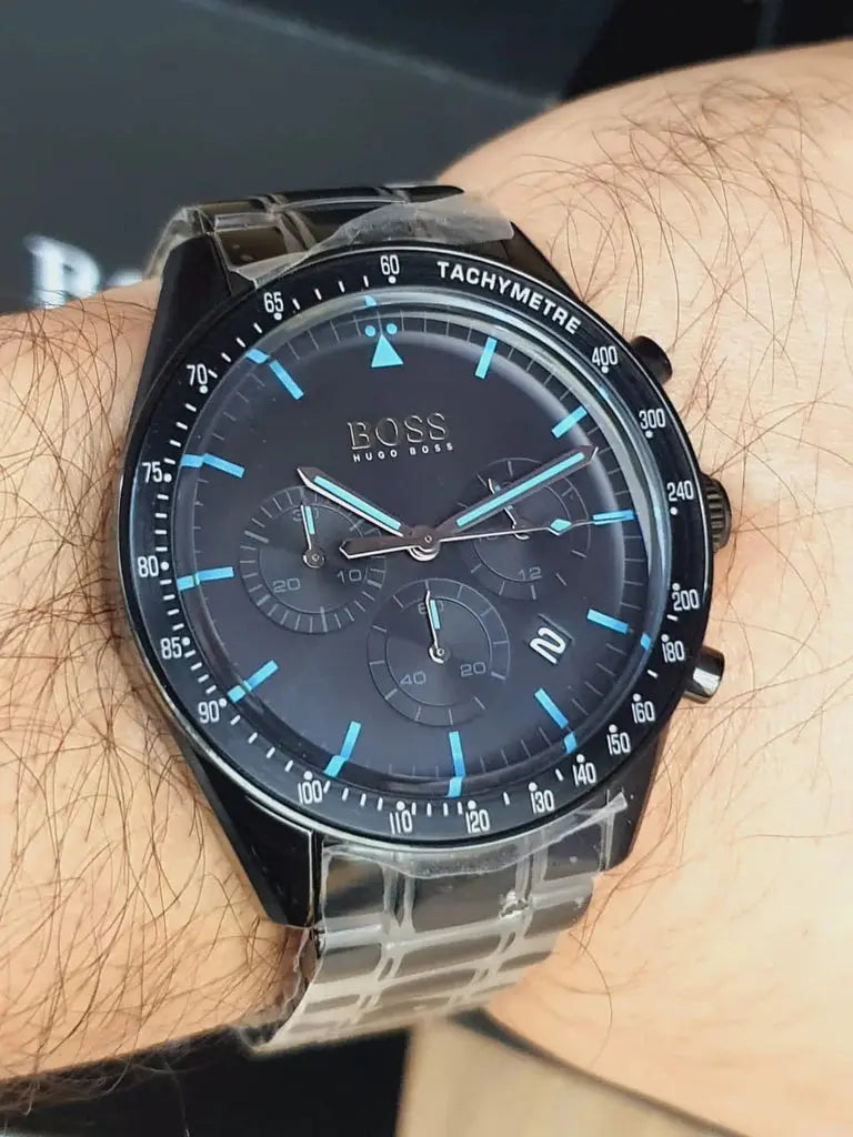Hugo Boss 1513675 Trophy Black Dial Black Steel Strap Watch for Men Hugo Boss