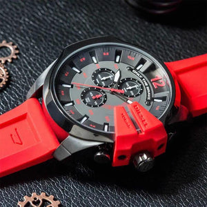 Diesel  DZ4427 Mega Chief Chronograph Black Dial Red Silicone Strap Watch For Men Diesel