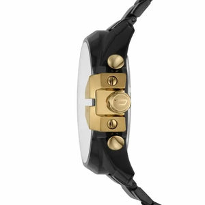 Diesel DZ4485 Mega Chief Chronograph Gold Dial Black Steel Strap Watch For Men Diesel