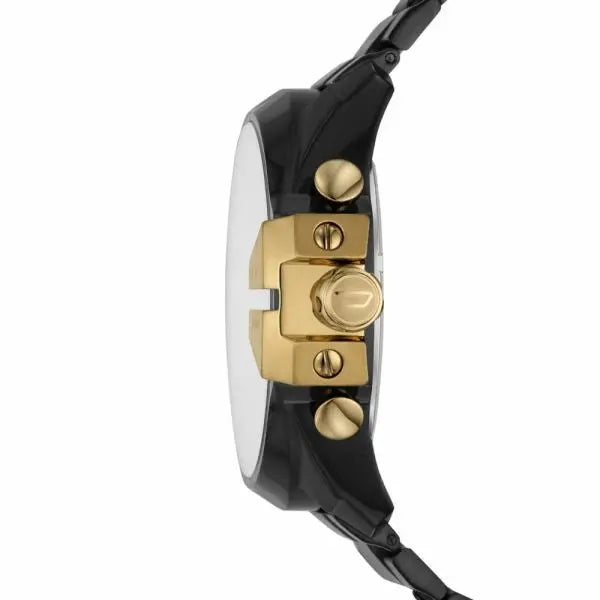 Diesel DZ4485 Mega Chief Chronograph Gold Dial Black Steel Strap Watch For Men Diesel