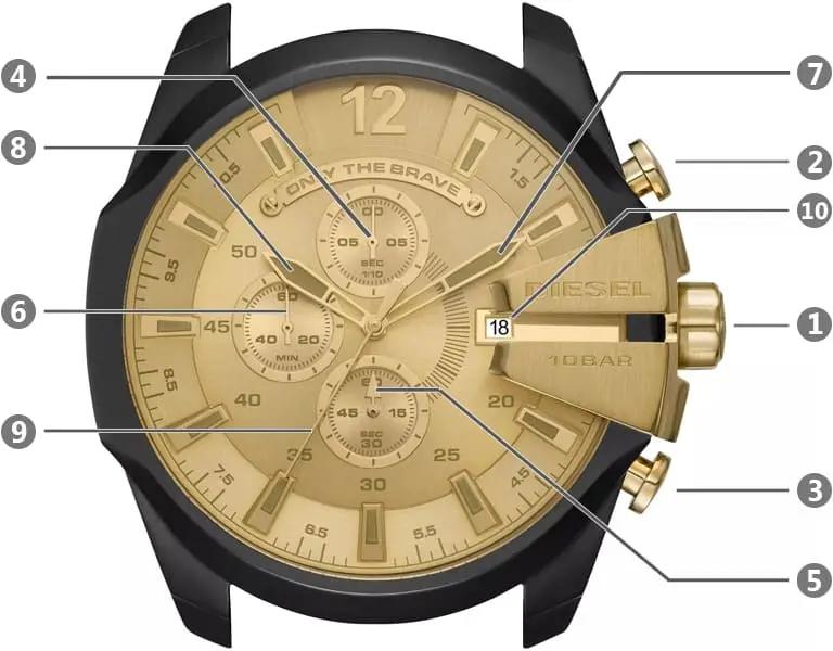 Diesel DZ4485 Mega Chief Chronograph Gold Dial Black Steel Strap Watch For Men Diesel