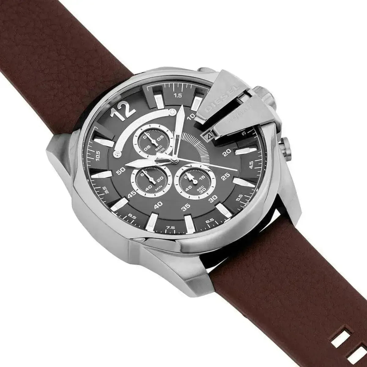 Diesel DZ4290 Mega Chief Chronograph Black Dial Brown Leather Strap Watch For Men Diesel