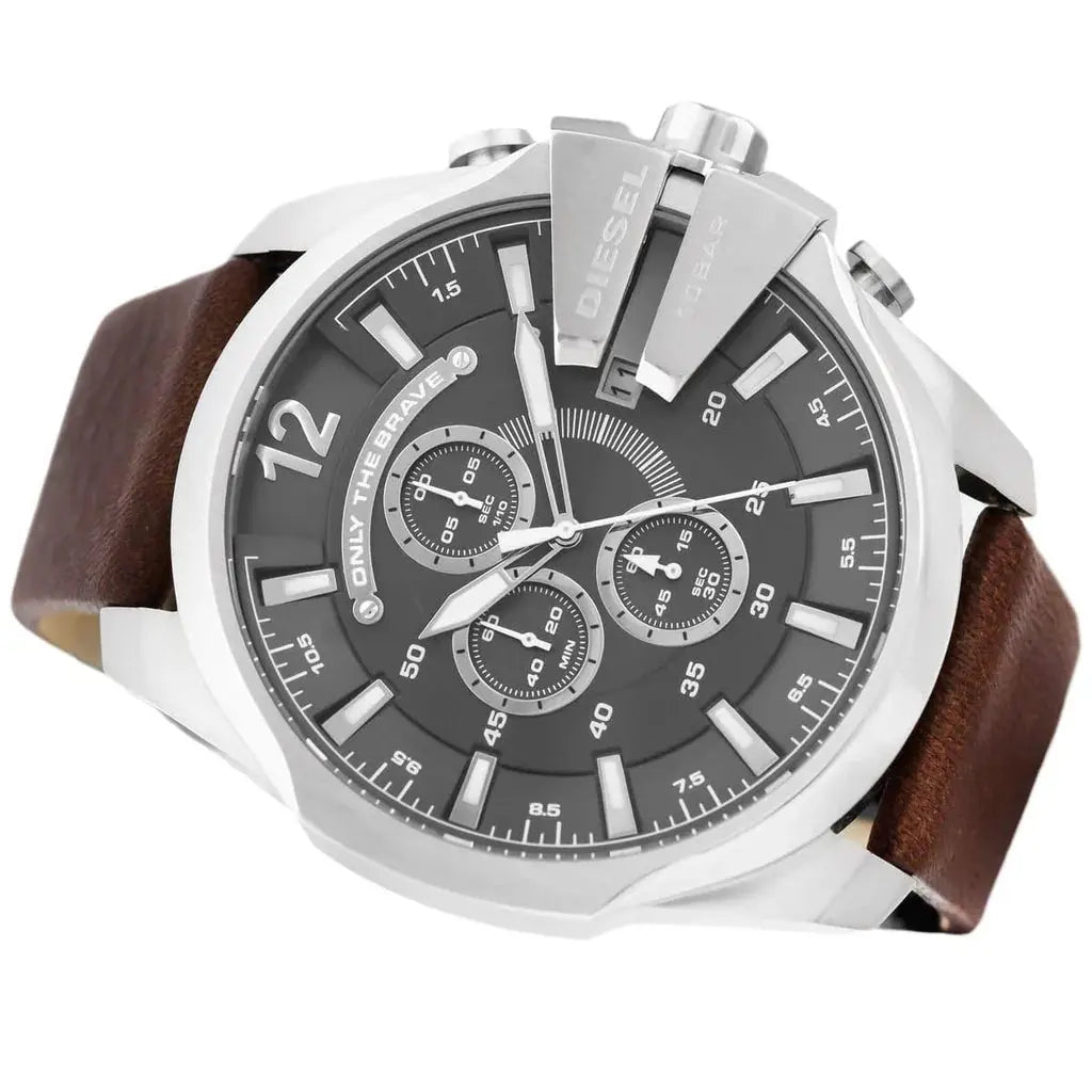 Diesel DZ4290 Mega Chief Chronograph Black Dial Brown Leather Strap Watch For Men Diesel