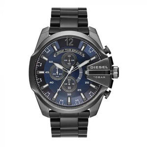 Diesel DZ4329 Mega Chief Chronograph Blue Dial Black Steel Strap Watch For Men Diesel