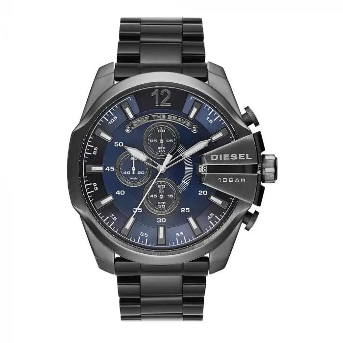 Diesel DZ4329 Mega Chief Chronograph Blue Dial Black Steel Strap Watch For Men Diesel