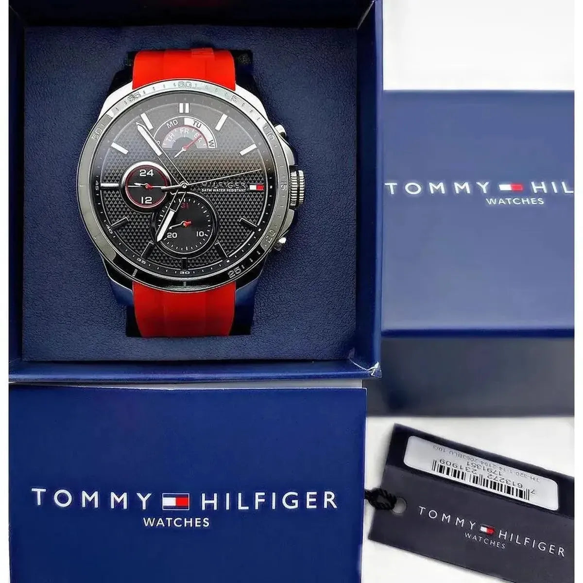 Tommy Hilfiger 1791351 Decker Quartz Black Dial Red Rubber Strap Watch for Men Tommy Hilfiger
