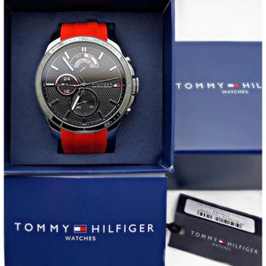 Tommy Hilfiger 1791351 Decker Quartz Black Dial Red Rubber Strap Watch for Men Tommy Hilfiger