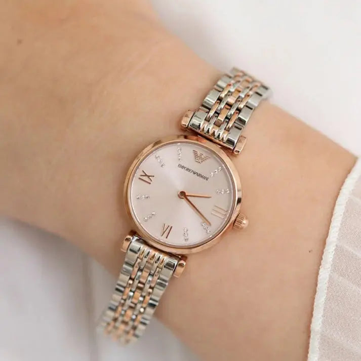 Emporio Armani AR11223 Pink Dial Two Tone Ladies Watch Emporio Armani