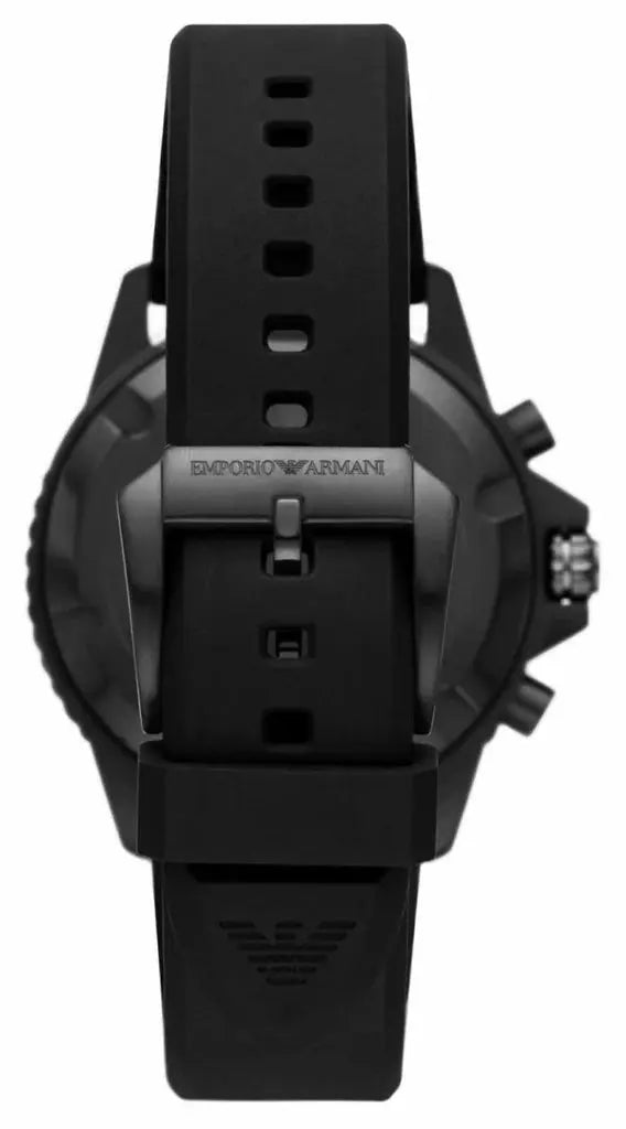 Emporio Armani AR11463 Diver Chronograph Quartz Green Dial Black Silicon Strap Watch For Men Emporio Armani