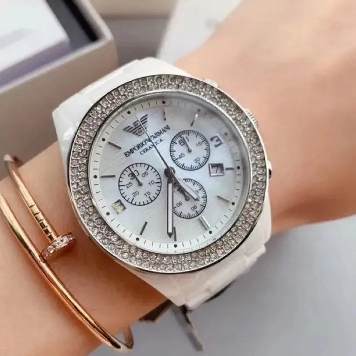 Emporio Armani AR1456 Ceramica Crystal White Ladies Watch Emporio Armani