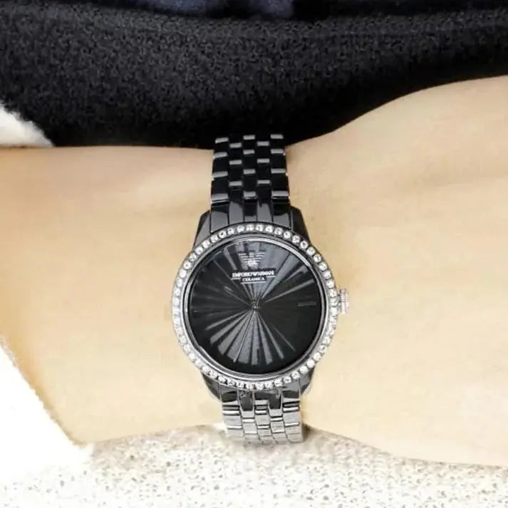 Emporio Armani AR1478 Ladies Ceramica Black Crystal Watch Emporio Armani