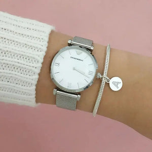 Emporio Armani AR1955 Mother Of Pearl Mesh Bracelet Ladies Watch Emporio Armani