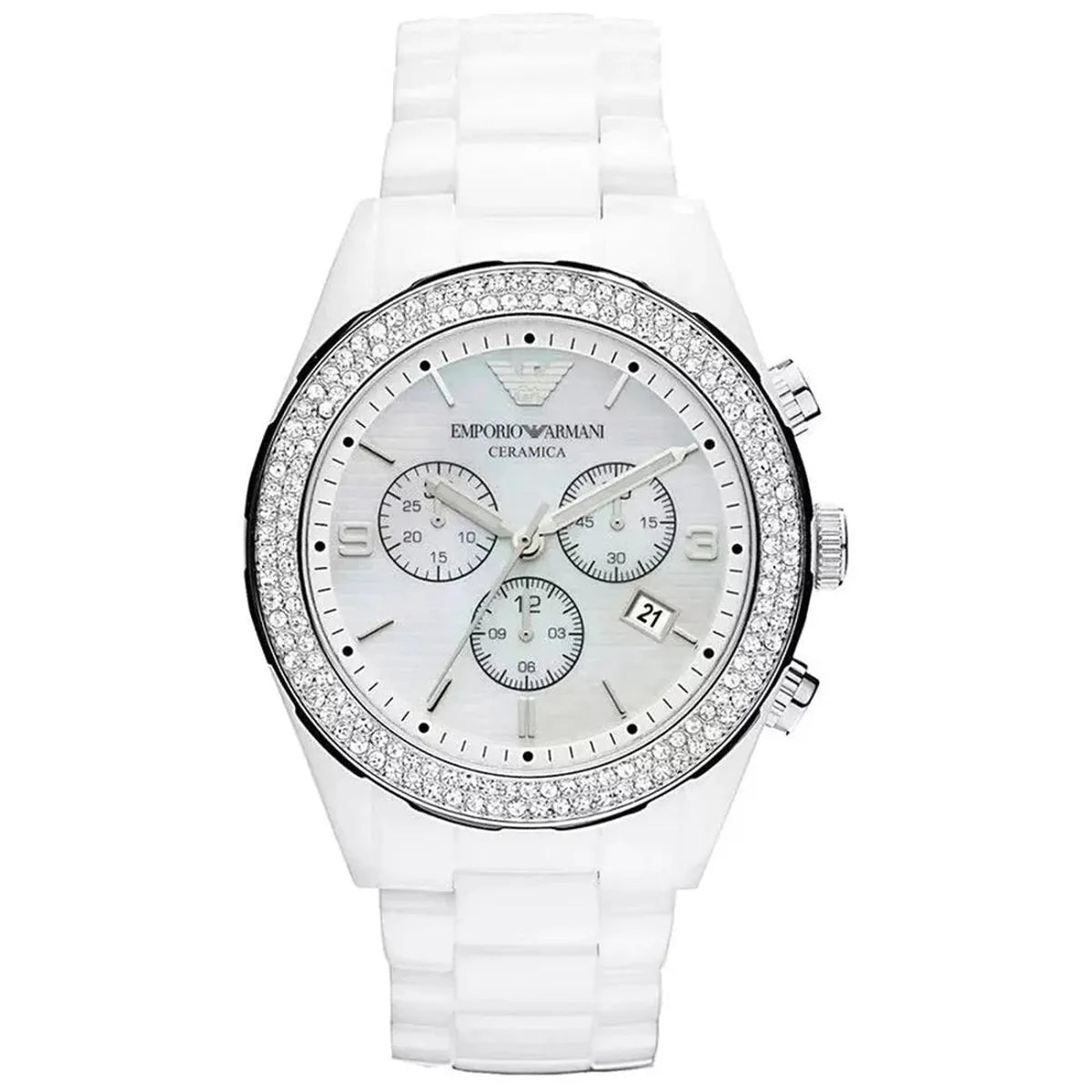 Emporio Armani Ceramica Mother of Pearl Quartz Ladies' Watch AR1456 - Watch Enclave