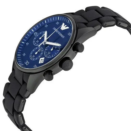 Emporio Armani AR5921 Sportivo Chronograph Blue Dial Black Strap Watch For Men Emporio Armani