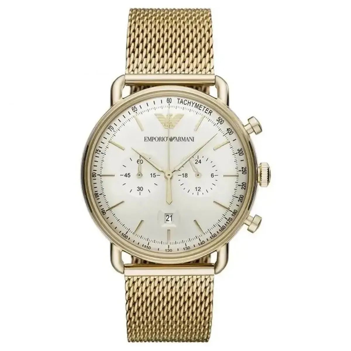 Aviator AR11315 Chronograph Watch – 43mm Dial Gold Mesh Bracelet