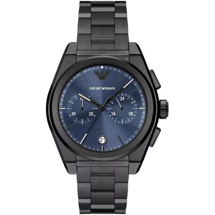 Gunmetal Emporio Armani Federico AR11561 chronograph with blue dial and mineral crystal