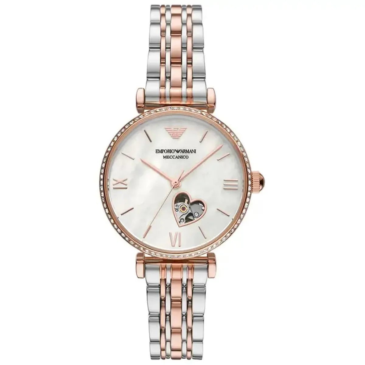 Gianni T Bar AR60049 Automatic Watch – 34mm Mother Pearl Open Heart Dial Two Tone Bracelet