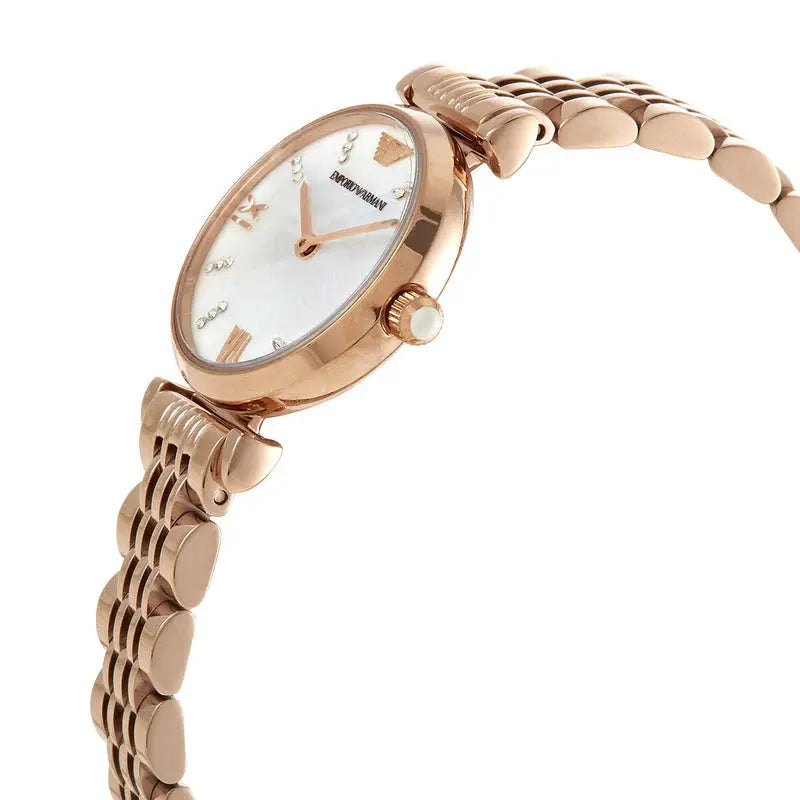 Emporio Armani AR11316 Gianni T-Bar Mother of Pearl Dial Rose Gold Steel Strap Watch For Women Emporio Armani